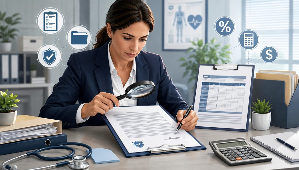 Professional reviewing a healthcare contract before comparing the fee schedule