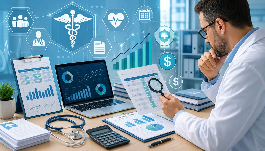 Doctor reviewing Medicare physician fee schedule and reimbursement data