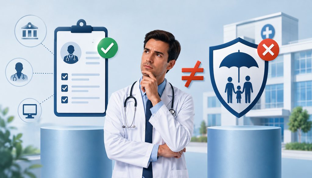 Doctor comparing provider profile verification with payer enrollment status